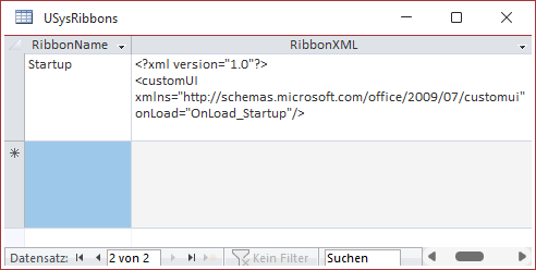 Die Ribbondefinition in der Tabelle USysRibbons