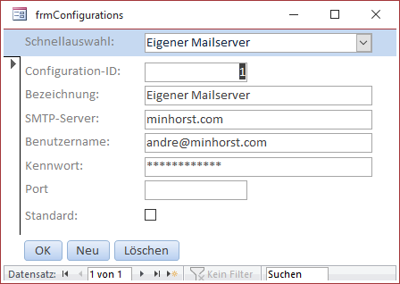 Das Formular frmConfigurations in der Formularansicht