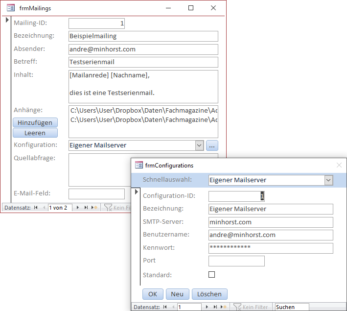 Einstellen der Konfiguration über das Formular frmConfigurations