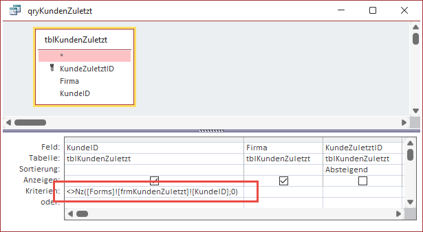 Abfrage zum Ermitteln der Datensätze in der richtigen Reihenfolge