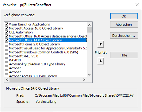 Hinzufügen eines Verweises auf die Office-Bibliothek