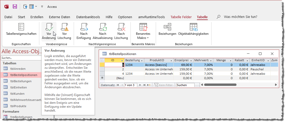 Anlegen eines Datenmakros per Ribbonbefehl aus der Datenblattansicht einer Tabelle