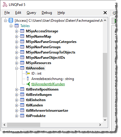 Die verfügbaren Tabellen