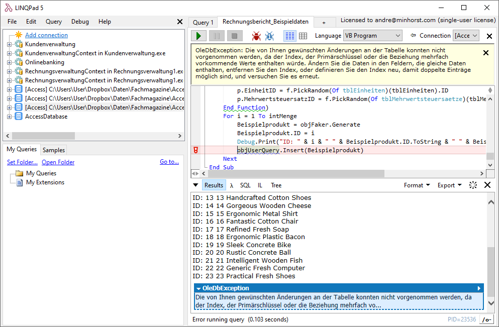 Fehlermeldung beim Hinzufügen von Produkten