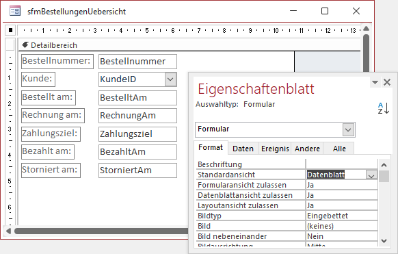 Das Unterformular sfmBestellungenUebersicht