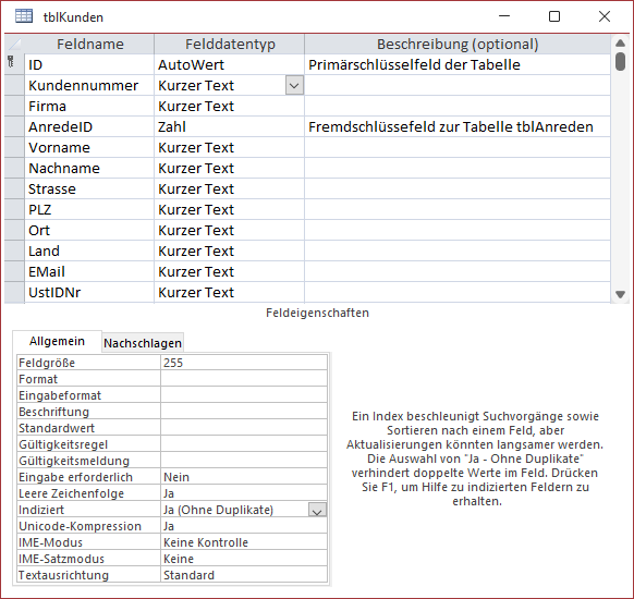 Die Tabelle tblKunden