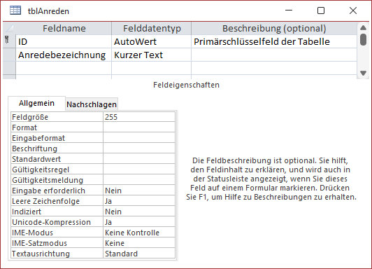 Die Tabelle tblAnreden