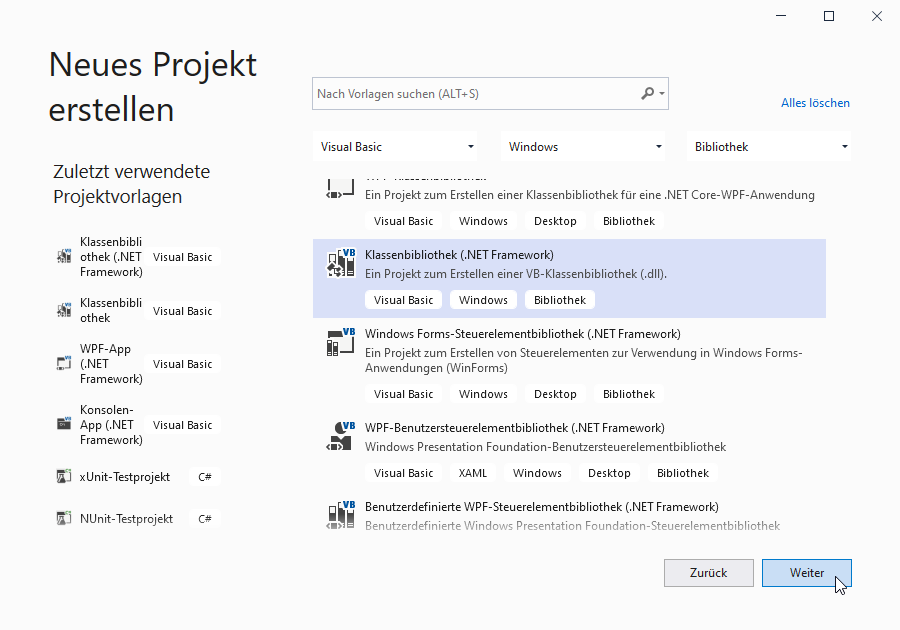 Auswahl des geeigneten Projekttyps