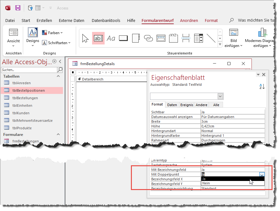 Aktivieren des Doppelpunkts für Beschriftungsfelder