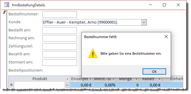 Anzeige einer Validierungsmeldung