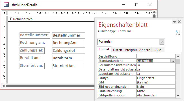 Entwurf des Unterformulars sfmKundeDetails