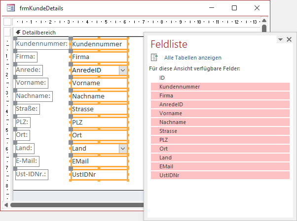 Entwurf des Hauptformulars frmKundeDetails