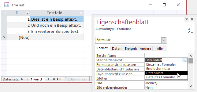 Mögliche Ansichten für ein Formular