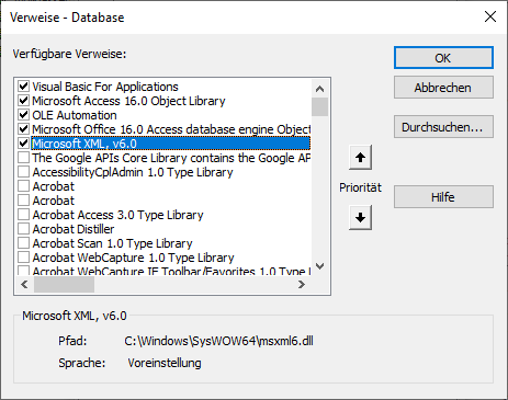 Hinzufügen eines Verweises auf die XML-Bibliothek