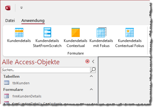 Das von uns definierte Anwendungsribbon