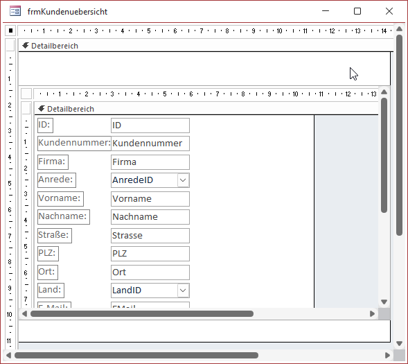Haupt- und Unterformular im Entwurf