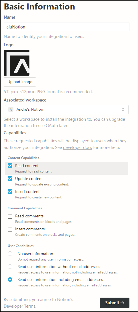 Festlegen der Eigenschaften der Integration