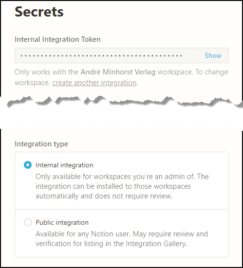 Wichtige Information nach dem Anlegen der Integration