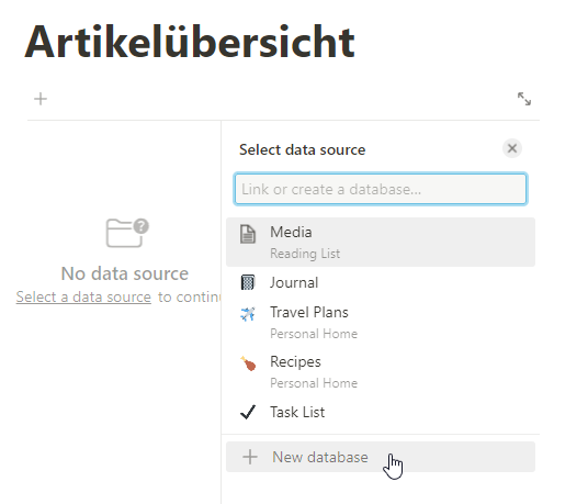 Anlegen einer neuen Database