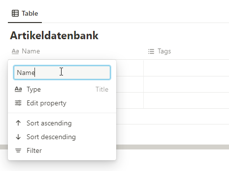 Festlegen eines Feldnamens