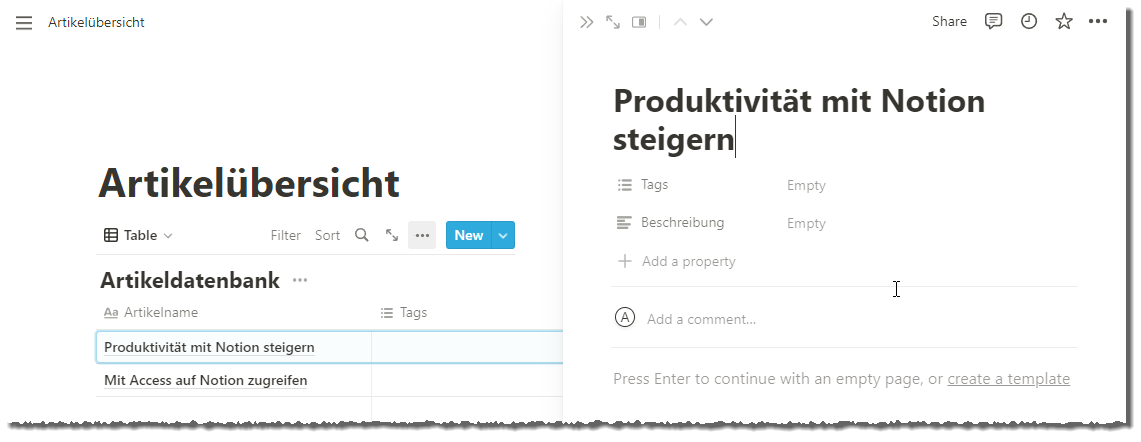 Anzeigen der Details zu einem Eintrag