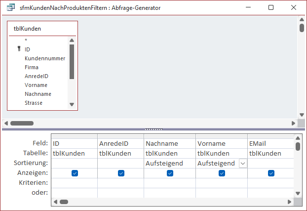 Abfrage für das Unterformular