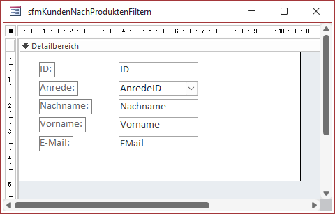 Entwurf des Unterformulars