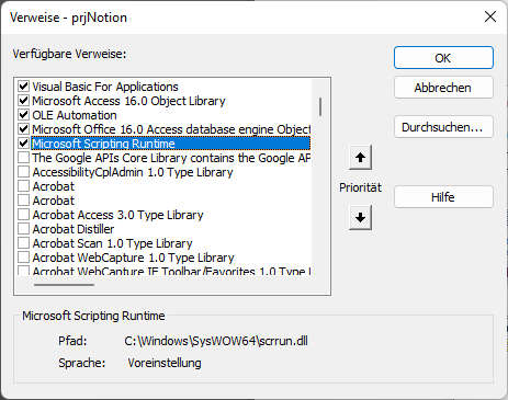 Verweis auf die Bibliothek Microsoft Scripting Runtime