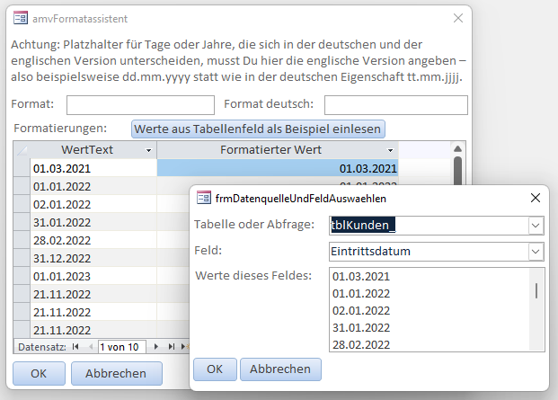 Öffnen des Formulars frmDatenquelleUndFeldAktualisieren
