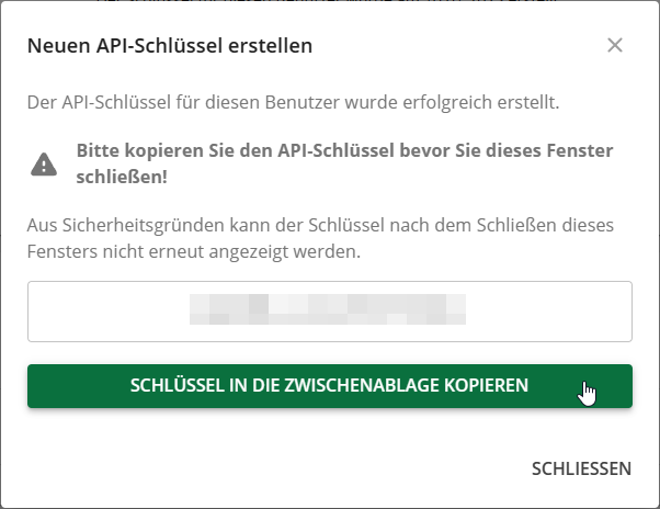 Kopieren des Schlüssels in die Zwischenablage