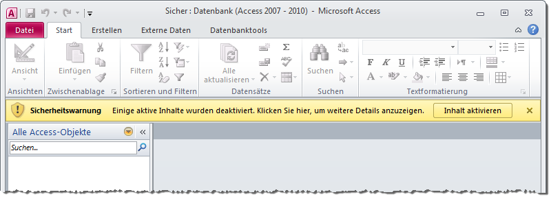 Sicherheitswarnung in früheren Versionen von Access