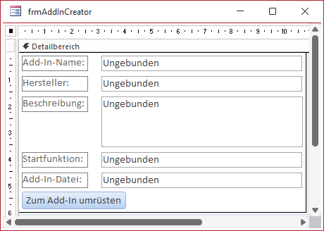 Entwurf des Formulars zur Eingabe der Add-In-Daten