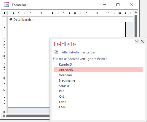 Ausgangssituation vor dem Hinzufügen von gebundenen Steuerelementen