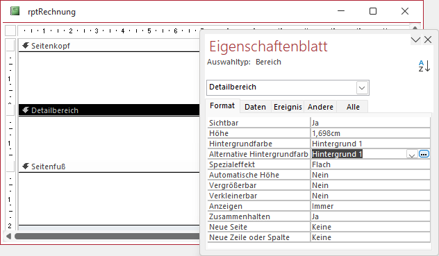 Einstellen der alternativen Hintergrundfarbe für den Detailbereich