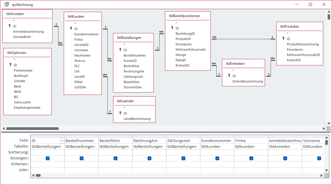 Abfrage als Datensatzquelle des Rechnungsberichts