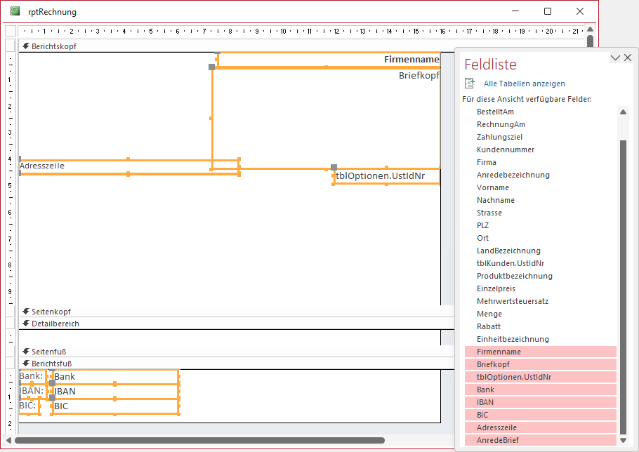 Hinzufügen der Elemente der Tabelle tblOptionen