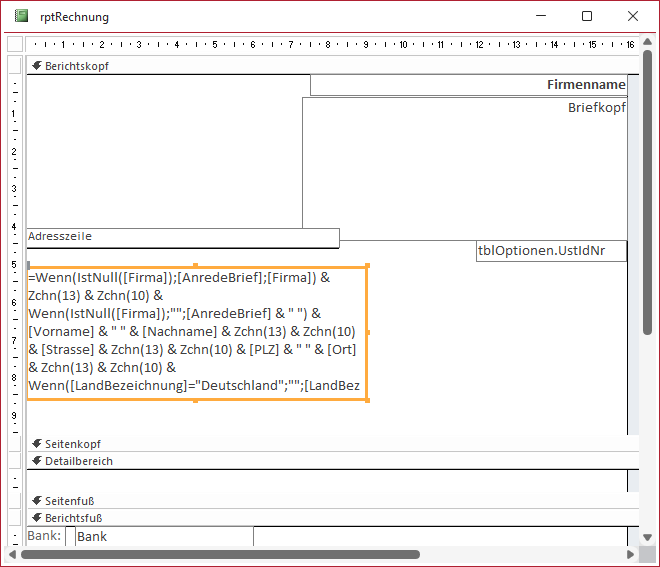 Einfügen des Textfeldes für die Empfängeradresse