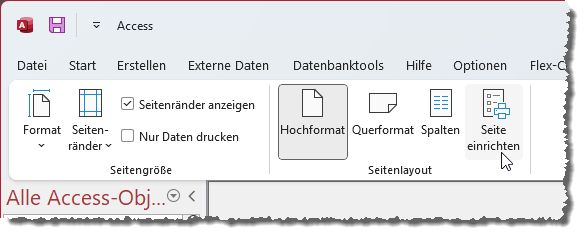 Aufrufen der Einstellungen für die Seitenränder des Berichts