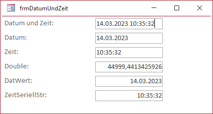 Beispiel für die Umrechnung eines Datums- und Zeitwertes in einen Double-Wert.