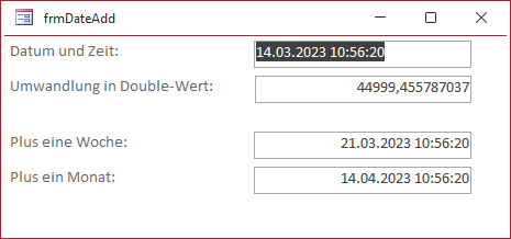 Addition einer Woche und eines Monats zu einem Datumswert