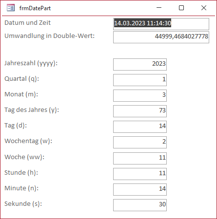 Ergebnisse der DatTeil-Funktion