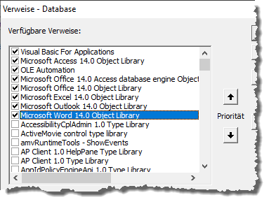 Hinzufügen der Verweise in der benötigten Version, hier 14.0