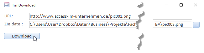 Formular zur Eingabe von Quelle und Ziel beim Download