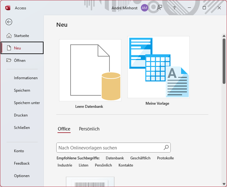 Das Dateimenü von Microsoft Access