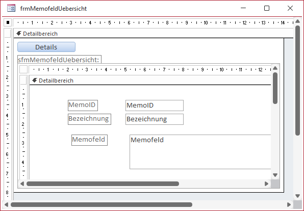 Formular mit einem Unterformular zur Anzeige aller Datensätze der Tabelle tblMemofelder