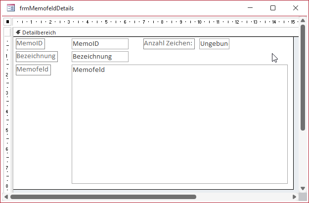 Formular zur Anzeige eines Datensatzes der Tabelle tblMemofelder