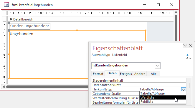Einstellungen für die Eigenschaft Herkunftstyp