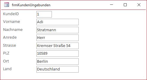Daten im ungebundenen Formular