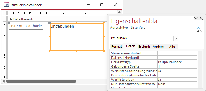 Listenfeld mit Callback-Funktion