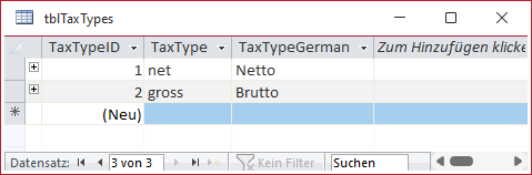 Tabelle mit den Steuertypen
